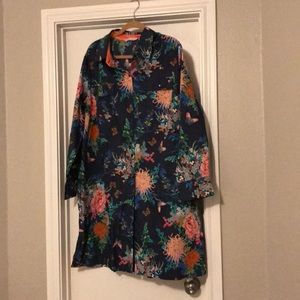 Navy floral button down tunic